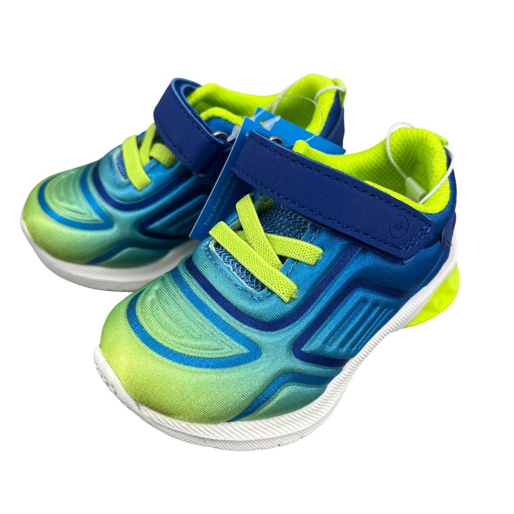 Stride Rite 360 Chance Sneaker Toddler 5M Wide Fit Blue Neon Green NIB